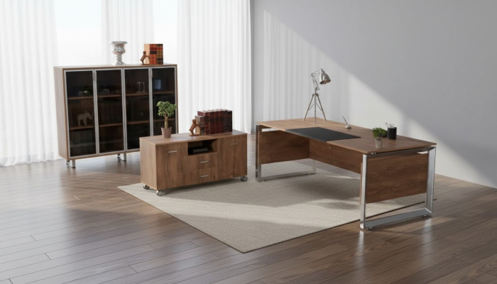 Office furniture set brown desk chest of drawers cabinet 3-piece set furniture