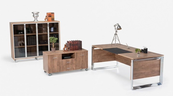 Office furniture set brown desk chest of drawers cabinet 3-piece set furniture