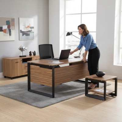 Designer brown desk luxury office furniture wood stylish furnishing