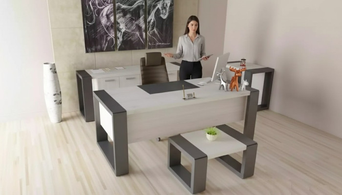 Gray office furniture desk file cabinet dresser coffee table 3-piece set