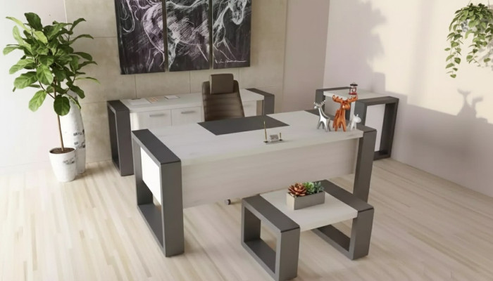 Gray office furniture desk file cabinet dresser coffee table 3-piece set