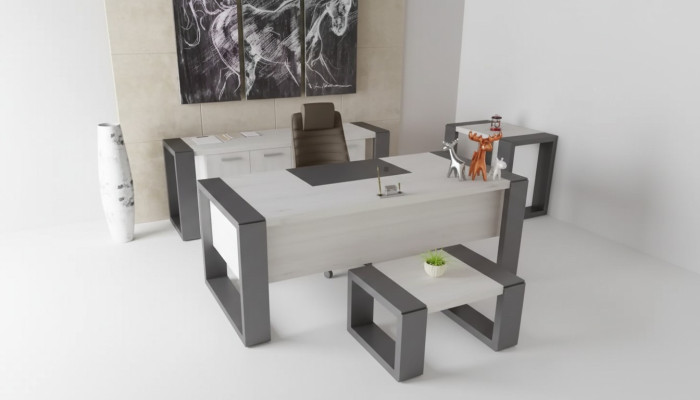Gray office furniture desk file cabinet dresser coffee table 3-piece set