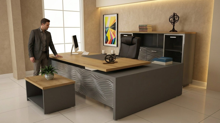 High-quality, modern office set made of sturdy wood in an elegant style