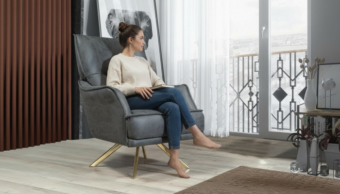 Gray Single-Seater Exclusive Armchair Lounge Club 1-Seater Luxury Single-Seater