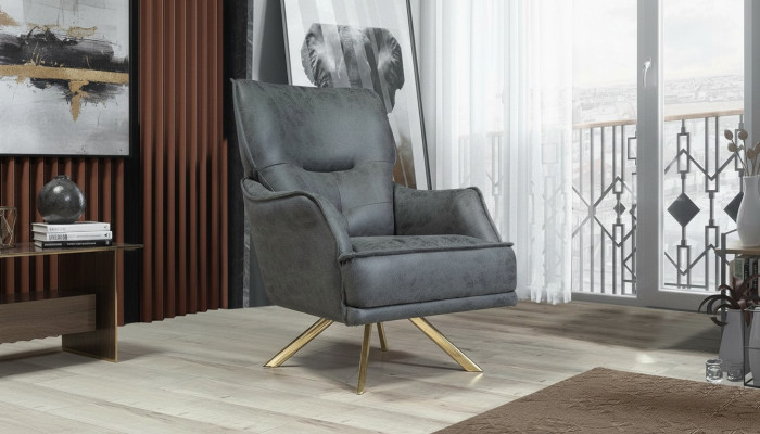 Gray Single-Seater Exclusive Armchair Lounge Club 1-Seater Luxury Single-Seater