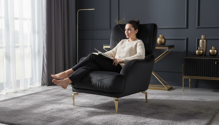 Exclusive textile armchair black single sofa modern upholstery new