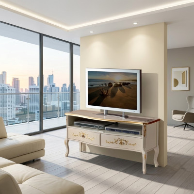 Classic White RTV Cabinet Wooden Furniture Living Room Console Design