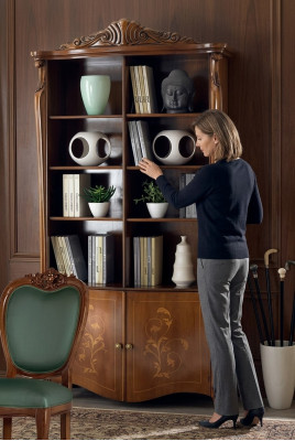 Living room bookshelf classic brown furniture wooden shelves