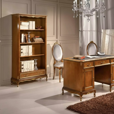 Elegant brown wooden desk with bookshelf office furniture sets, 2-piece set.