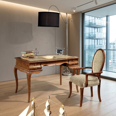 Elegant desk set, brown chair, high-quality furniture.