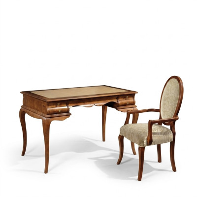 Elegant desk set, brown chair, high-quality furniture.