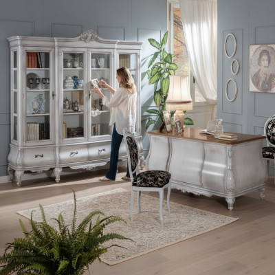 White office furniture desk bookshelf luxury table shelf furnishings