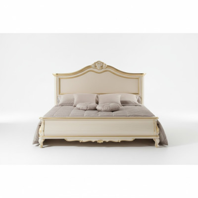 Wooden double bed luxury design bedroom furniture classic beige