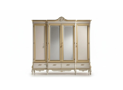 Classic Luxury White Four-Door Bedroom Wardrobe Wood Furniture New