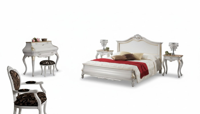White bedroom furniture 2x nightstands dressing table modern bed 4-piece set