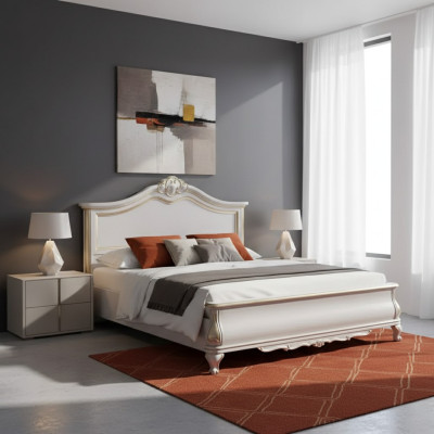 Luxurious padded white double bed frame bed wood design luxury