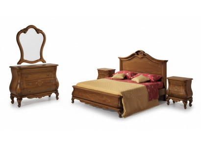 Brown bedroom set bed 2x nightstands dresser mirror classic
