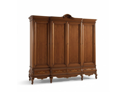 Four-door brown wardrobe classic bedroom furniture wood