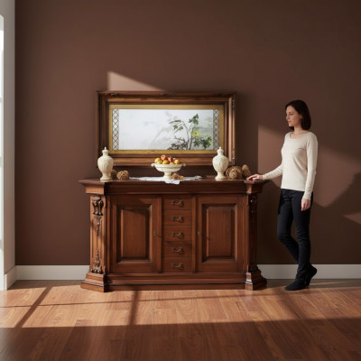Classic Brown Solid Wood Sideboard Mirror Dresser Cabinets New