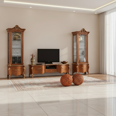 Classic TV stand luxury 2x display cabinet living room furniture wall unit wood