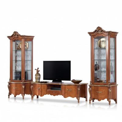 Classic TV stand luxury 2x display cabinet living room furniture wall unit wood