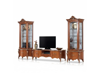Classic TV stand luxury 2x display cabinet living room furniture wall unit wood