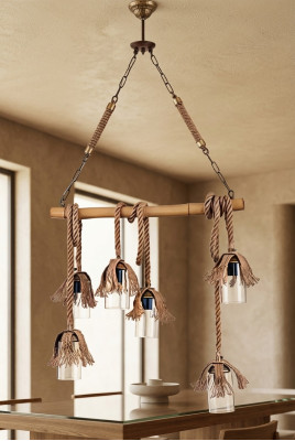Lamp ceiling light chandelier bamboo glass brown