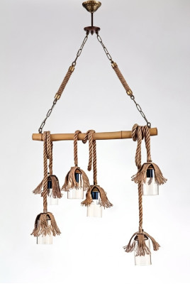 Lamp ceiling light chandelier bamboo glass brown