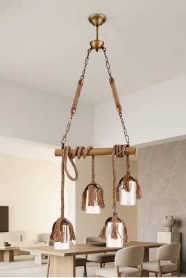 Lamp Bamboo Ceiling Light Chandelier Ceiling Lamp Glass Brown
