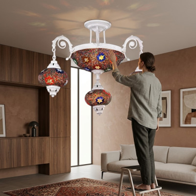 Ceiling chandelier, lustre chandelier, ceiling lamp, glass art lamps, white.