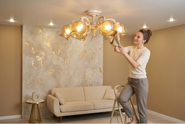 Ceiling lamp, ceiling chandelier, chandelier, lamps, glass, beige, art.