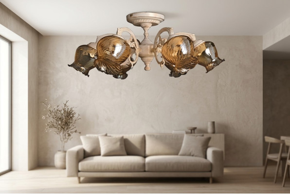 Ceiling lamp, ceiling chandelier, chandelier, lamps, glass, beige, art.