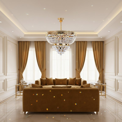 Round Chandelier Luxury Ceiling Light Crystal Gold 50x60