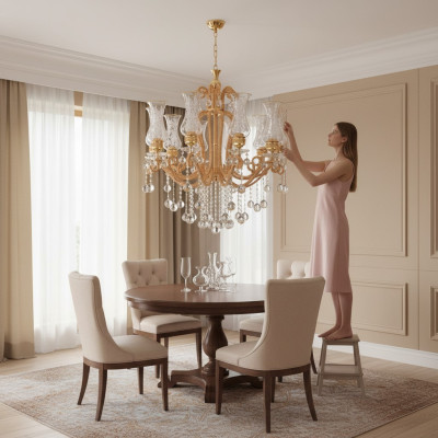 Luxury ceiling chandelier crystal gold lamp