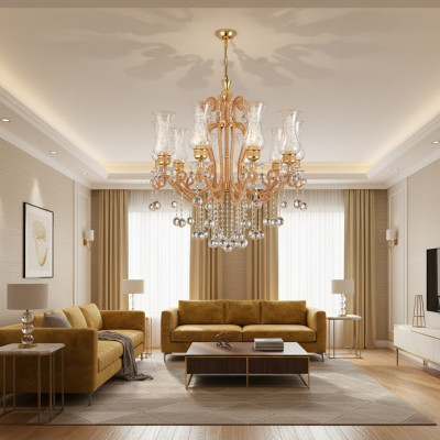 Luxury ceiling chandelier crystal gold lamp