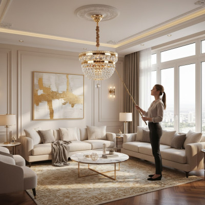 Round Luxury Chandelier Ceiling Lamp Gold Crystal Art