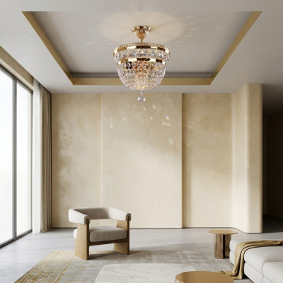 Round Luxury Chandelier Ceiling Lamp Gold Crystal Art