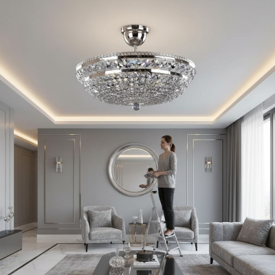 Round Silver Luxury Ceiling Lamp Chandelier Ceiling Light Silver Crystal Chandelier