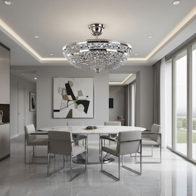 Round Silver Luxury Ceiling Lamp Chandelier Ceiling Light Silver Crystal Chandelier