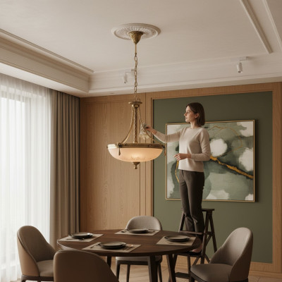 Chandelier Ceiling Lamp Glass Gold Beige