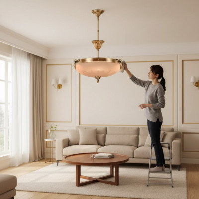 Chandelier Ceiling Lamp Crystal Ceiling Light Glass Gold Beige