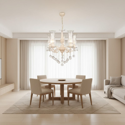Classic Chandelier Ceiling Light Beige Crystal Pendant Lighting Ceiling Chandelier