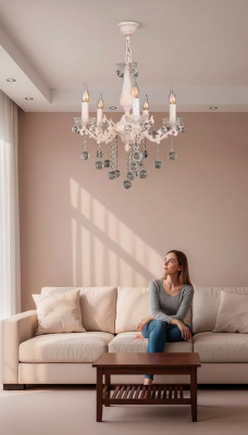 Chandelier Ceiling Light Luxury Beige Crystal Chandelier Ceiling Lamp