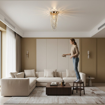 Luxury Ceiling Chandelier Gold Ceiling Lamp Crystal Art