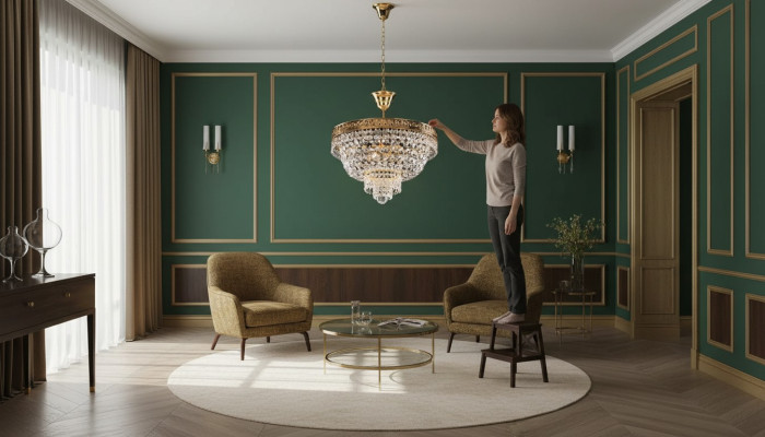 Chandelier Ceiling Light Luxury Gold Ceiling Lamp Crystal Style