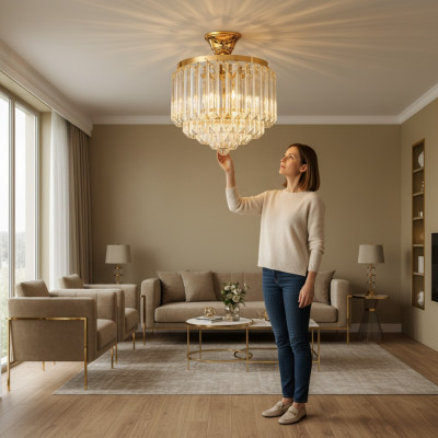Ceiling lamp luxury gold chandelier ceiling light crystal art