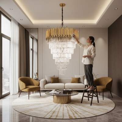 Chandelier Ceiling Light Luxury Ceiling Lamp Crystal Gold Cone
