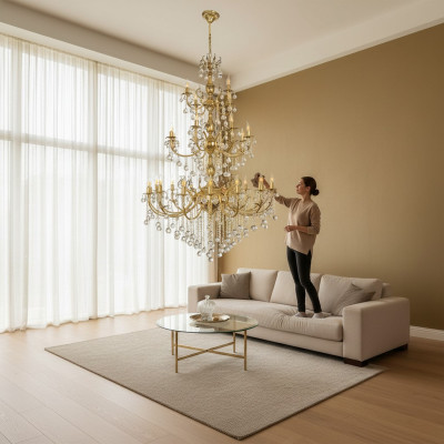 Luster Chandelier Ceiling Light XXL Luxury Gold Ceiling Lamp Crystal