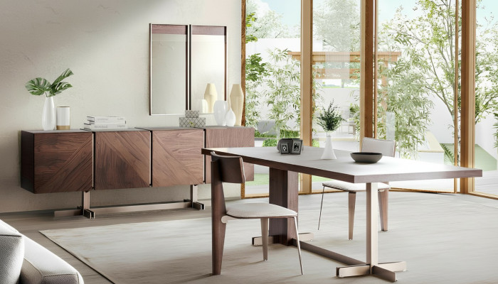 Dining room dining table set chairs sideboard 8-piece wood table brown dining set