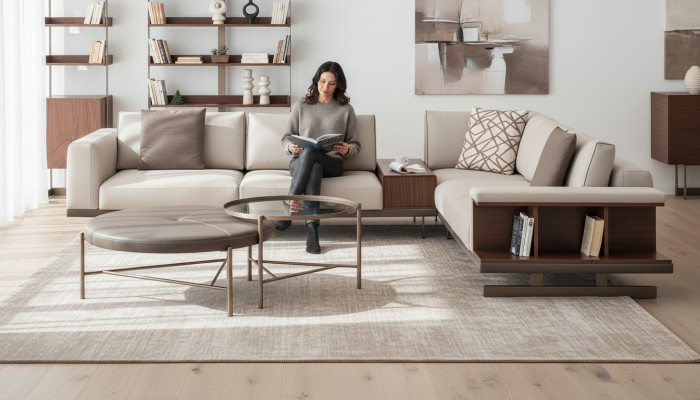 Beige fabric sofa corner sofa L-shaped sofas fabric luxury furniture living room.